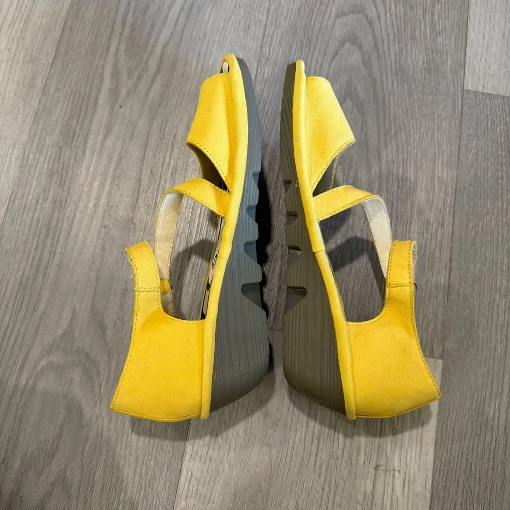 Fly London Yellow Strappy Wedge Sandals 37 / 7-7.5
